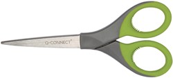Q-CONNECT schaar Premium, ft 17 cm, rechts en links, scherpe punt, RVS, grijs/groen, blister van 1 stuk