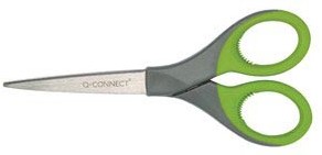 Q-CONNECT schaar Premium, ft 17 cm, rechts en links, scherpe punt, RVS, grijs/groen, blister van 1 stuk-2