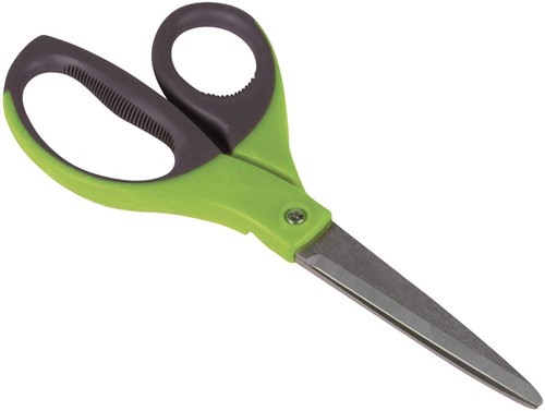 Q-CONNECT schaar Premium, ft 21 cm, rechts en links, scherpe punt, RVS, grijs/groen, blister van 1 stuk