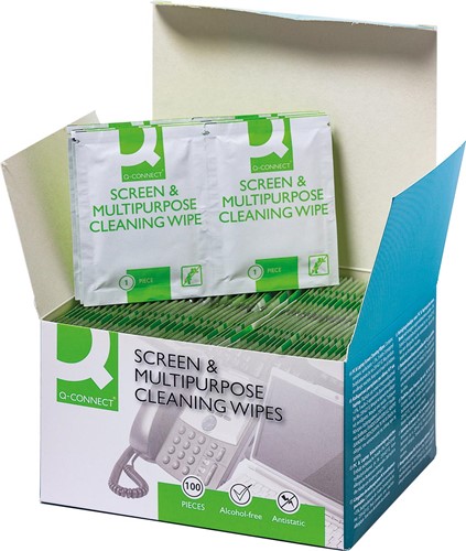 Q-CONNECT lingettes de nettoyage, usage multifonctionnel, boîte de 100 sachets