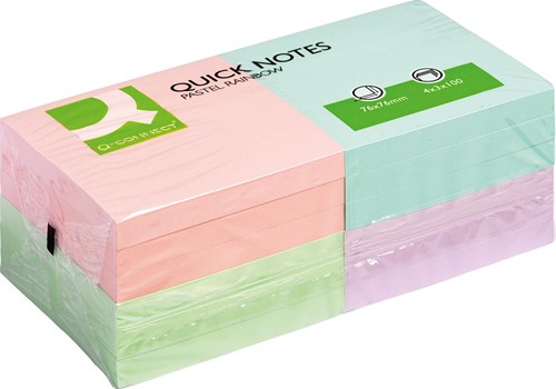 Q-CONNECT Quick Notes, ft 76 x 76 mm, 100 feuilles, paquet de 12 blocs en couleurs pastels assorties