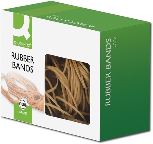 Q-CONNECT élastiques, largeur 1,5 mm, longueur 100 mm, no 20, boîte de 100 g