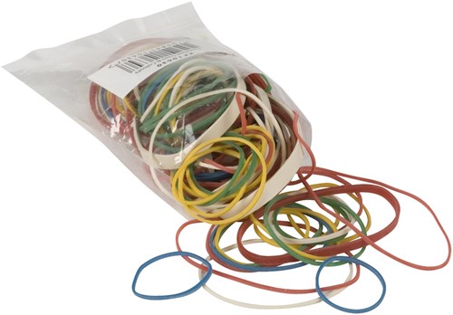 Q-CONNECT élastiques, largeur 1,5 mm, longueurs différentes, 25 g, couleurs assorties