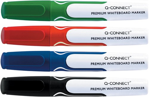 Q-CONNECT Premium marqueur tableau blanc, pointe ronde, couleurs assorties, paquet de 4 pièces