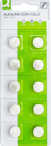 Q-CONNECT knoopcel, alkaline, LR44, blister van 10 stuks