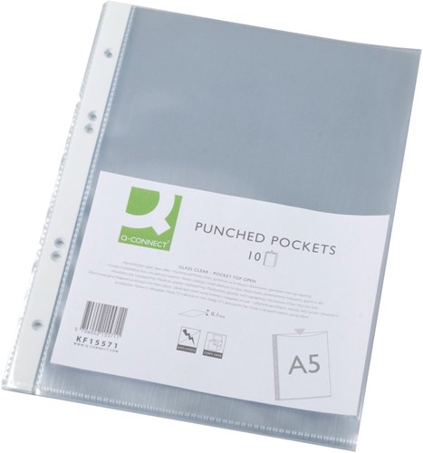 Q-CONNECT pochette perforée A5 portrait perforation 4 trous lisse 100 microns paquet de 10 pièces
