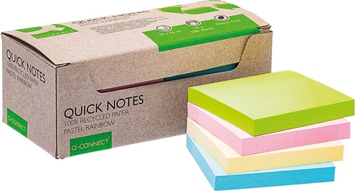 Q-Connect Quick Notes recycled pastel, 76 x 76 mm, 100 vel, doos 12 stuks