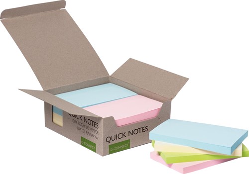 Q-CONNECT Quick Notes Recycles pastel, ft 76 x 127 mm, boîte de 12 pièces en couleurs assorties