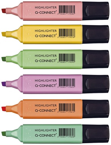 Q-Connect markeerstift pastel, geassorteerde kleuren, pak 6 stuks