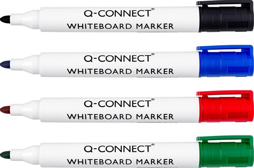Q-CONNECT marqueur pour tableaux blancs, en couleurs assorties, boîte de 4 pièces