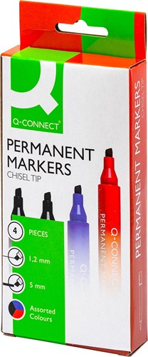 Q-CONNECT marqueur permanent, 2-5 mm, pointe biseautée, couleurs assorties, étui de 4 pièces