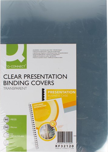 Q-CONNECT couvertures, ft A4, PVC, 150 micron, paquet de 100 pièces, transparent
