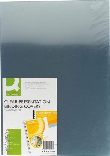 Q-CONNECT couvertures, ft A3, PVC, 200 micron, paquet de 100 pièces, transparent