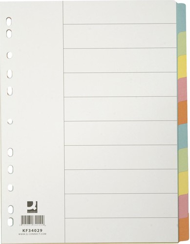 Q-CONNECT intercalaires, A4, karton, 11 trous, 10 onglets, geassorteerde kleuren