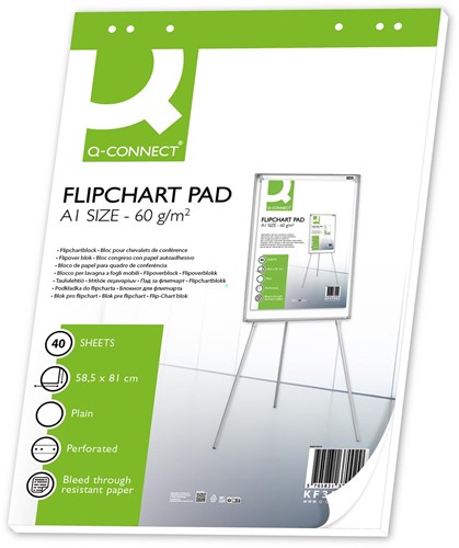 Q-CONNECT flip-overblok, ft 585 x 810 mm, 60 g/m², blanco, 40 vel