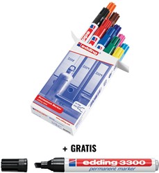 Actie Edding: 1x marqueur permanent 3000, 10x assorties + Gratuit 1 x marqueur permanent e-3300 noir