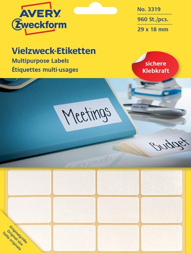 Avery Zweckform 3319 étiquettes mini, ft 29 x 18 mm, 960 étiquettes, blanc 1 PAK