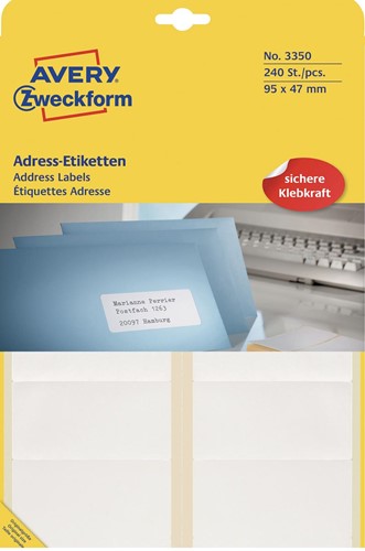 Avery Zweckform 3350 étiquettes adresse ft 95 x 47 mm (b x h), 240 étiquettes, blanc