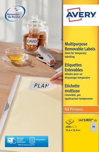 Avery L4732REV-25 étiquettes enlevables ft 35,6 x 16,9 mm (b x h), 2.000 étiquettes, blanc 25 Vel