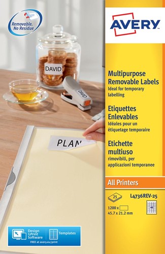 Etiquettes blanches repositionnables Stick & Lift ft 45,7 x 21 mm (l x h), 1.200 pièces, 48 par feuille 25 Vel