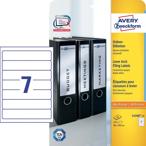 Avery Zweckform L4760-25 ordnerrugetiketten ft 19,2 x 3,8 cm (b x h), 175 etiketten, wit 25 Vel-2