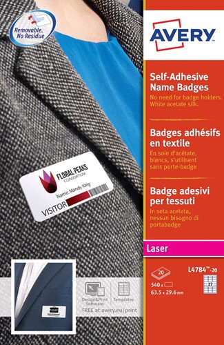 AVERY Badge autocollant, ft 63,5 x 29,6 mm, boîte de 540 pièces, blanc 20 Vel