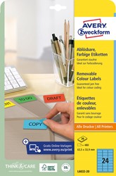 Avery afneembare gekleurde etiketten ft 63,5 x 33,9 mm (b x h), 480 stuks, 24 per blad, blauw
