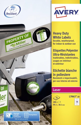 Avery Etiquettes blanches ultra-résistantes ft 99,1 x 38,1 mm (l x h), 280 pièces, 14 par feuille 20 Vel