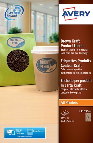 Avery L7103-20 étiquettes produits ft 63,5 x 42,3 mm (b x h), 360 étiquettes, kraft, ovale