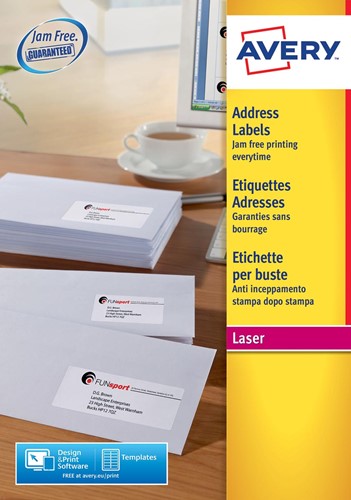 Avery L7159, Etiquettes adresses, Laser, Ultragrip, blanches, 40 pages, 24 per page, 63,5 x 33,9 mm 40 Vel