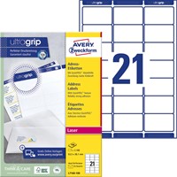 Avery L7160, Etiquettes adresses, Laser, Ultragrip, blanches, 100 pages, 21 per page, 63,5 x 38,1 mm 100 Vel-3