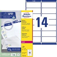 Avery L7163, Etiquettes adresses, Laser, Ultragrip, blanches, 100 pages, 14 per page, 99,1 x 38,1 mm 100 Vel-2