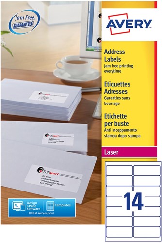 Avery L7163, Etiquettes adresses, Laser, Ultragrip, blanches, 100 pages, 14 per page, 99,1 x 38,1 mm 100 Vel-3