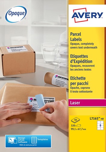 Avery L7165, Etiquettes d'expédition, Laser, Ultragrip, blanches, 40 pages, 8 per page, 99,1 x 67,7 mm 40 Vel