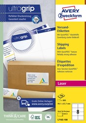 Avery L7165, Etiquettes d'expédition, Laser, Ultragrip, blanches, 100 pages, 8 per page, 99,1 x 67,7 mm 100 Vel