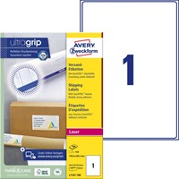Avery L7167, Etiquettes d'expédition, Laser, Ultragrip, blanches, 100 pages, 1 per page, 199,6 x 289,1 mm 100 Vel-2