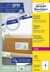 Avery L7169, Etiquettes d'expédition, Laser, Ultragrip, blanches, 100 pages, 4 per page, 99,1 x 139 mm 100 Vel