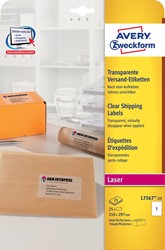 Avery L7567-25 étiquettes d'expédition ft 210 x 297 mm (b x h), 25 étiquettes, transparent 25 Vel