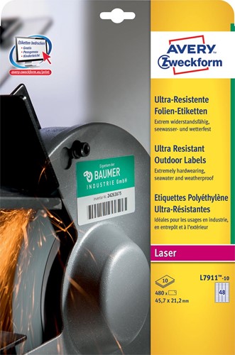 Avery L7911-10 weerbestendige etiketten ft 45,7 x 21,2 mm (b x h), 480 etiketten, wit
