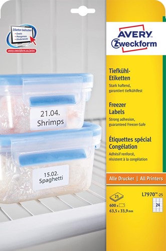 Avery étiquettes congelation Ft 63,5 x 33,9 mm (l x h), blanc, boîte de 600 étiquettes
