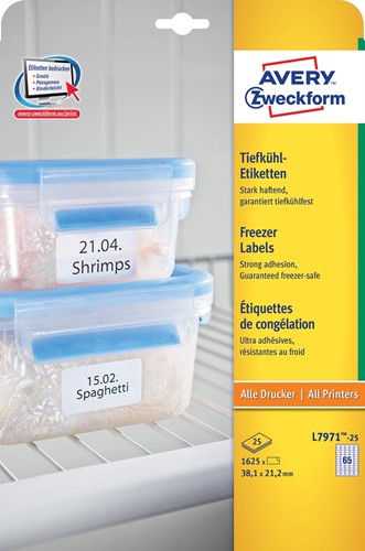 Avery étiquettes congelation Ft 38,1 x 21,2 mm (l x h), blanc, boîte de 1625 étiquettes
