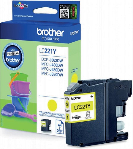 Brother cartouche d'encre, 260 pages, OEM LC-221YBP, jaune