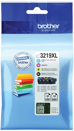 Brother inktcartridge, 1.500 - 3.000 pagina's, OEM LC-3219XLVAL, 4 kleuren 4 Stuk