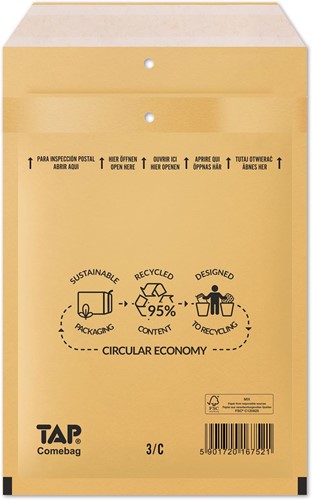 Comebag enveloppes à bulles d'air, ft 150 x 215 mm, avec bande adhésive, brun, boîte de 100 pièces