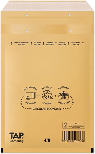 Comebag enveloppes à bulles d'air, ft 180 x 265 mm, avec bande adhésive, brun, boîte de 100 pièces