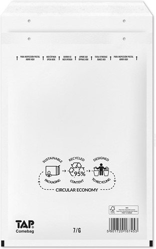 Comebag enveloppes à bulles d'air, ft 230 x 340 mm, avec bande adhésive, blanc, boîte de 100 pièces