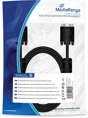 Câble moniteur SVGA, avec anneaux de ferrite, 1.8m