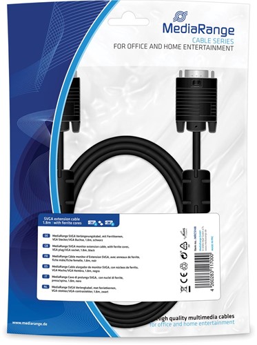 Câble monitor d'Extension SVGA, avec anneaux de ferrite, 1.8m