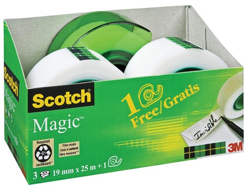 Scotch ruban adhésif Magic Tape, 3 rouleaux + 1 dérouleur gratuit