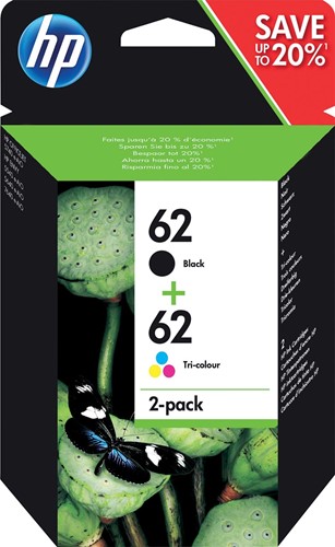 HP inktcartridge 62, 165-200 pagina's, OEM N9J71AE, 1 x zwart en 1 x 3 kleuren 2 Stuk